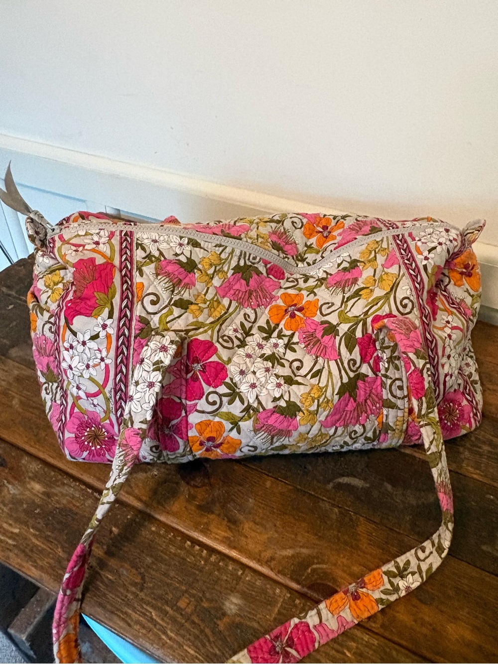 Vera Bradley Pink Floral Quilted Duffel Weekender Travel Bag